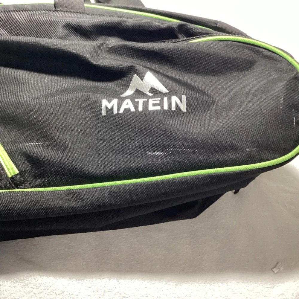 Matein Tennis Racket Bag Black Lime Green Large Sport Duffel Shoulder Strap 28in